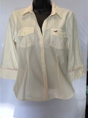 Hollister Cream Button-Up Blouse with Chest Pockets